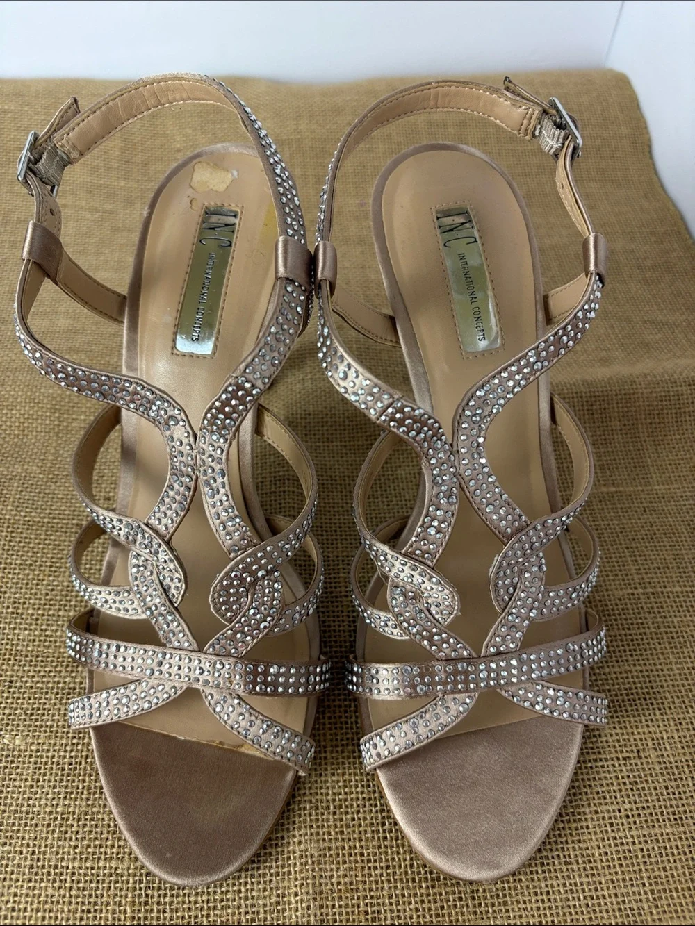 Women's Champagne Gold Strappy Studded High Heels Size 10